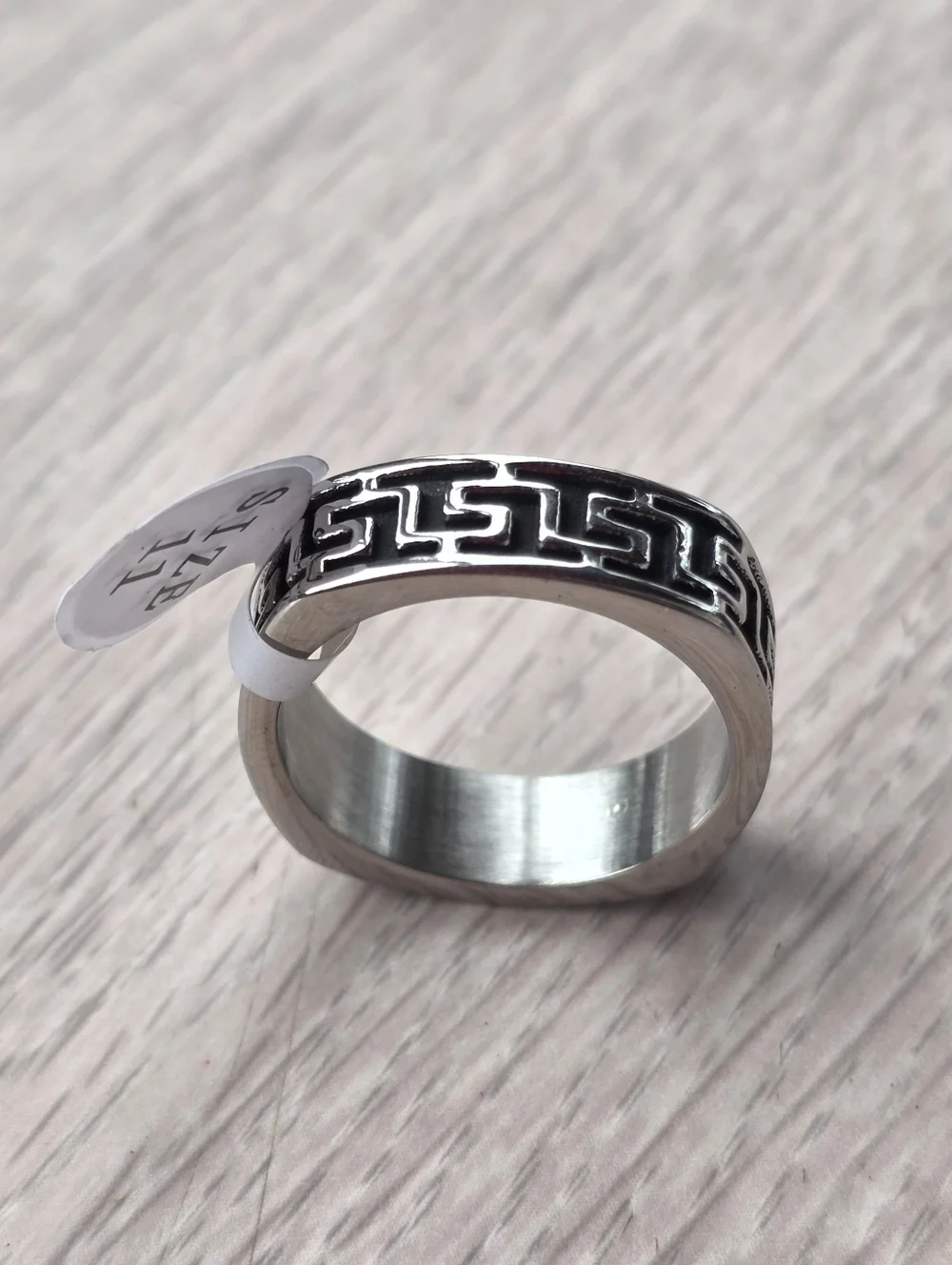 New Staunless Stell Greek Key Band Ring Geometric Size 11
